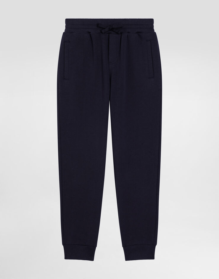 DolceGabbanaSpa Fleece trousers with DG logo plaque Blue L4JPT0G7I2P