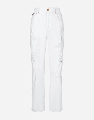 Dolce & Gabbana Vaqueros boyfriend de denim blanco con detalles rotos Multicolor FTAIADG8EY8