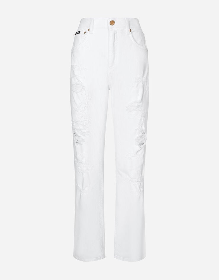 Dolce & Gabbana White denim boyfriend jeans with rips Multicolor FTAIADG8EY8