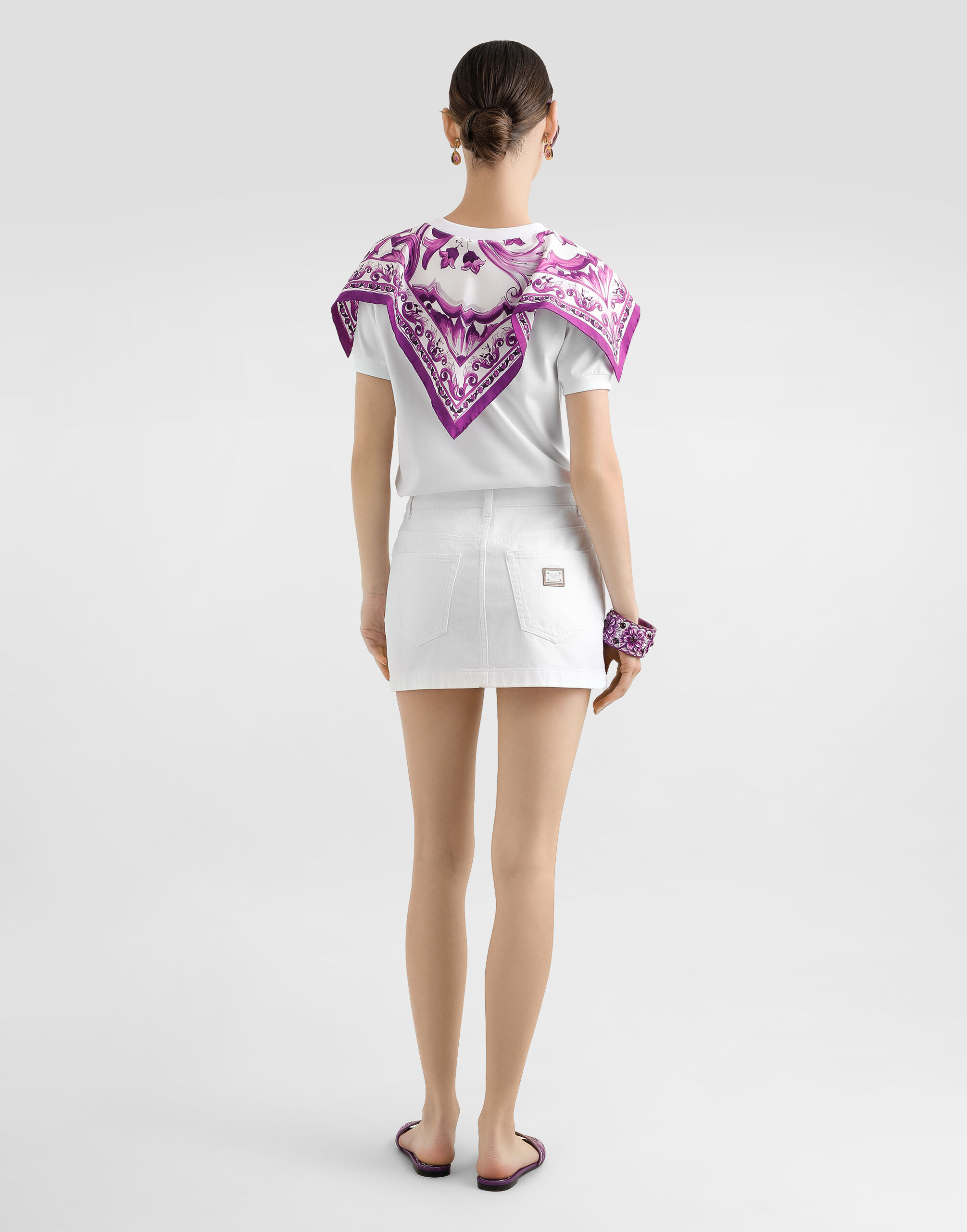 T-shirt with silk foulard in White for Women | Dolce&Gabbana® US