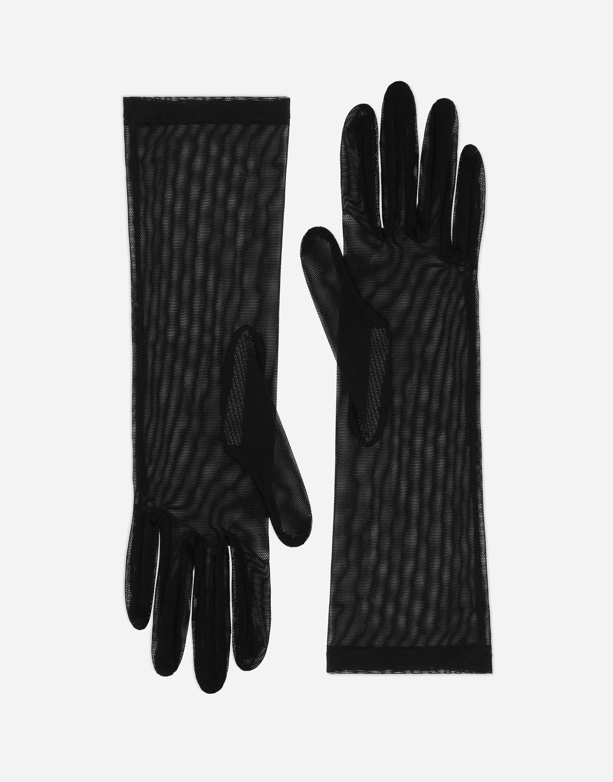 Dolce&Gabbana Stretch tulle gloves Brown FXL68TJFMU9