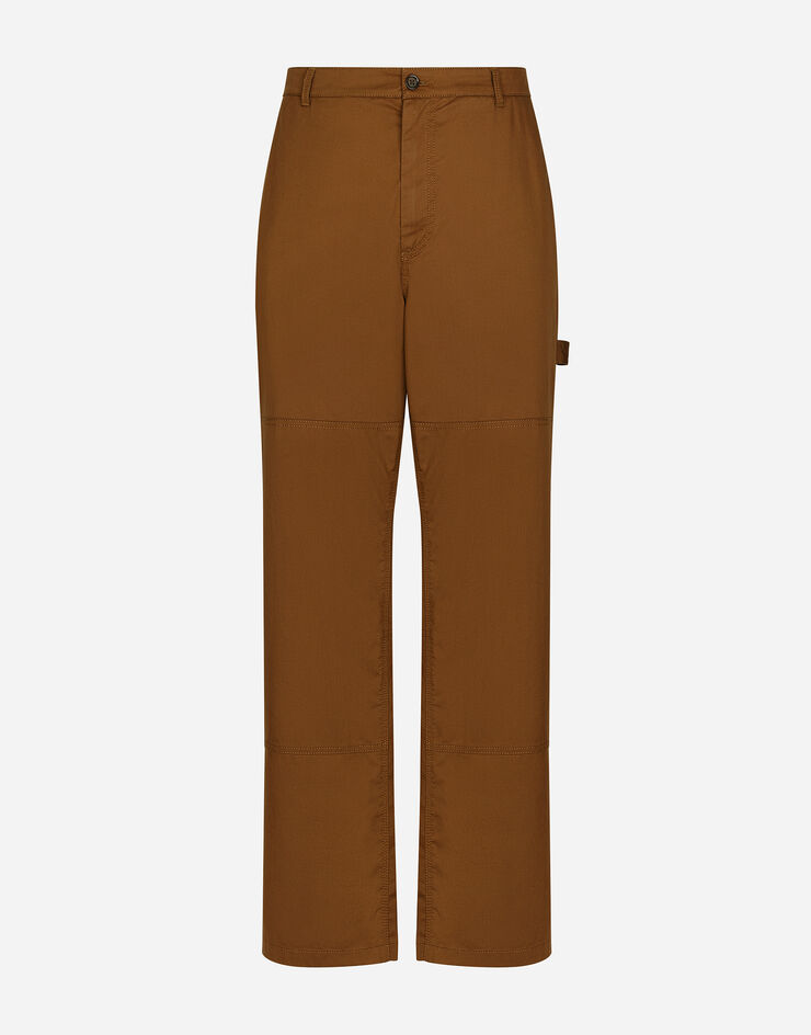 Dolce&Gabbana Stretch cotton worker pants with brand plate Brown GV4ZXTFUFML