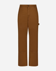Dolce & Gabbana Stretch cotton worker pants with brand plate Brown GP01PTFU60L