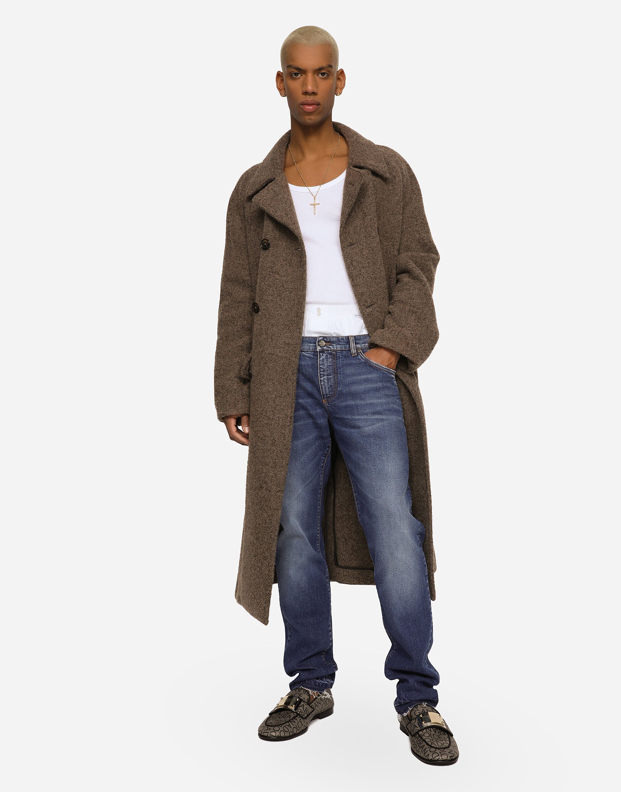 Double breasted melange alpaca wool coat in Multicolor for Men Dolce Gabbana
