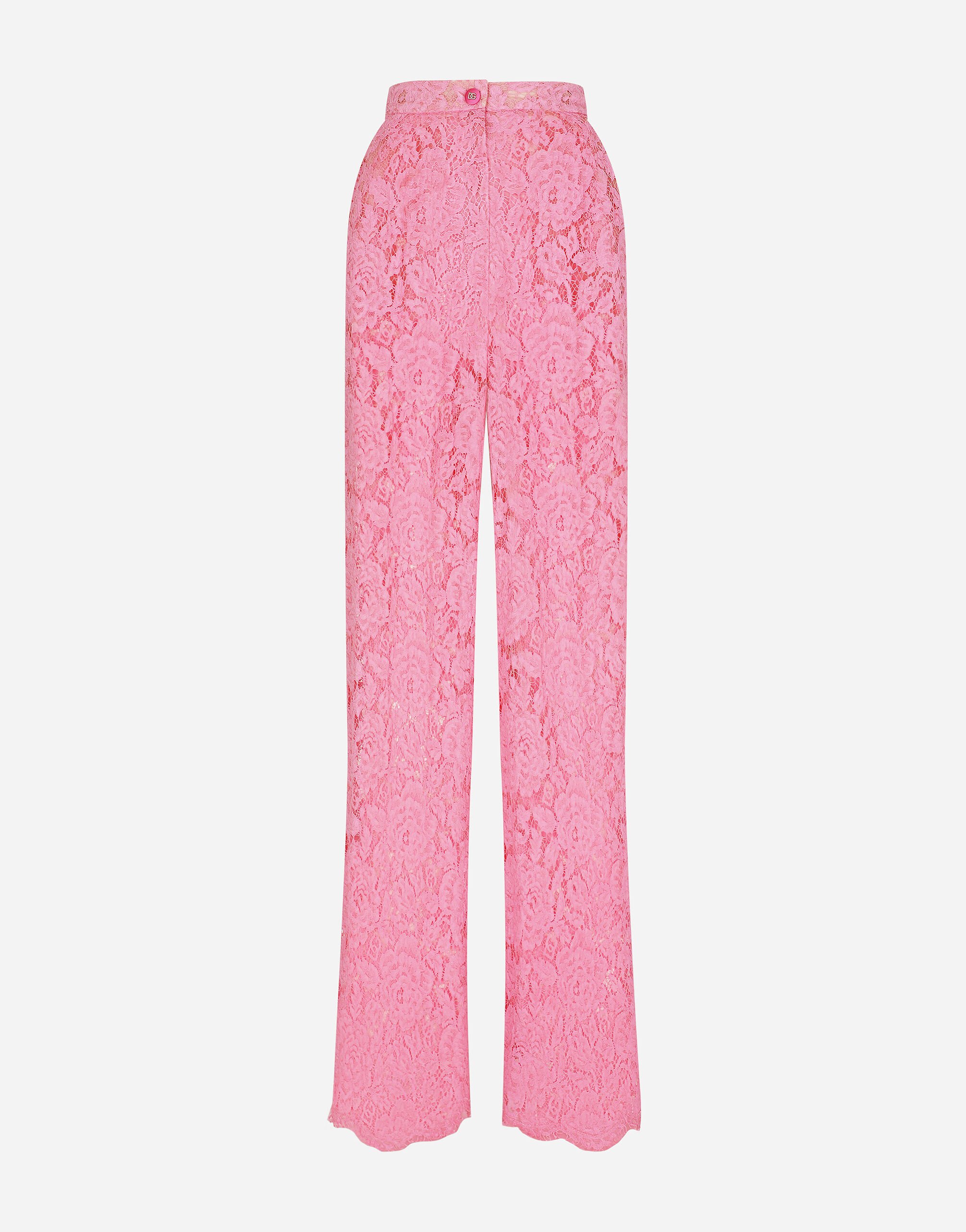 Dolce & Gabbana Расклешенные брюки из эластичного кружева с логотипами розовый F79DATFMMHN