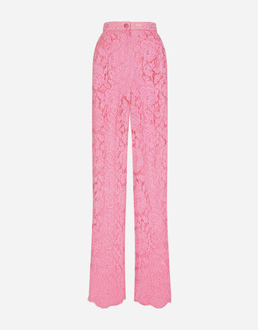 Dolce & Gabbana Flared branded stretch lace pants Pink F79DATFMMHN