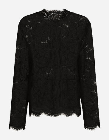 Dolce & Gabbana Einreihige Jacke aus Spitze Schwarz F29TUTHLM7L