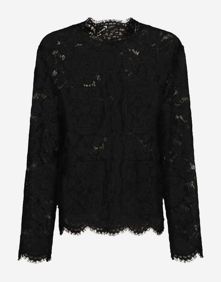 Dolce & Gabbana Einreihige Jacke aus Spitze Schwarz F29TUTHLM7L