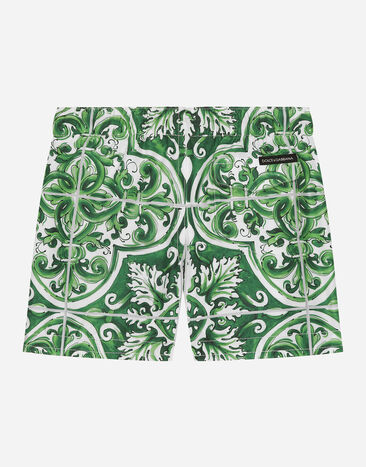 Dolce & Gabbana Nylon swim trunks with green majolica print Print L1J818ON01C