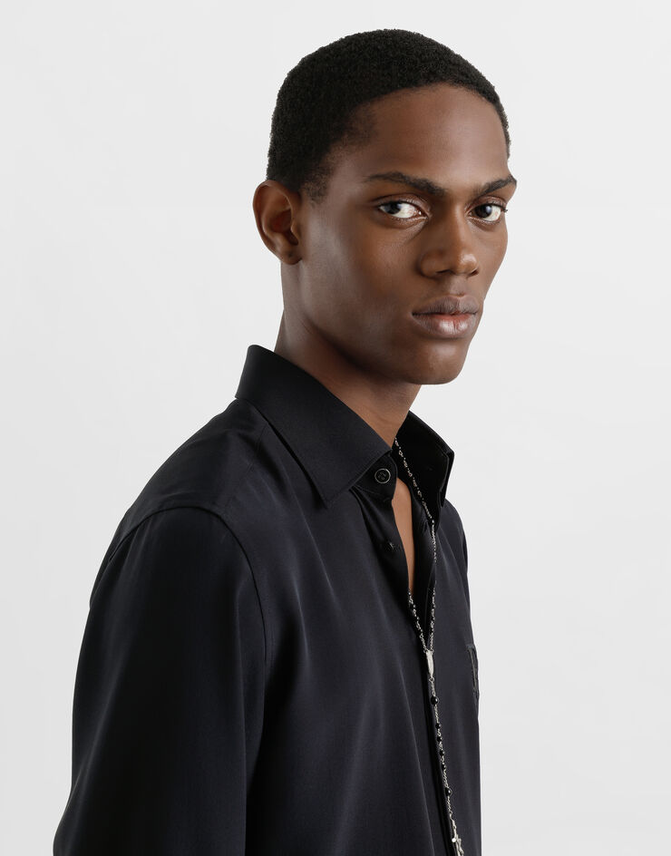 Dolce & Gabbana Camisa de seda con logotipo bordado Negro G5MO1ZFU1UQ