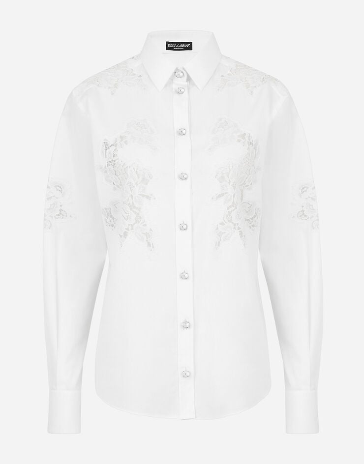 Dolce & Gabbana Camisa de popelina con entalladuras de encaje Blanco F5K35ZFUEAJ