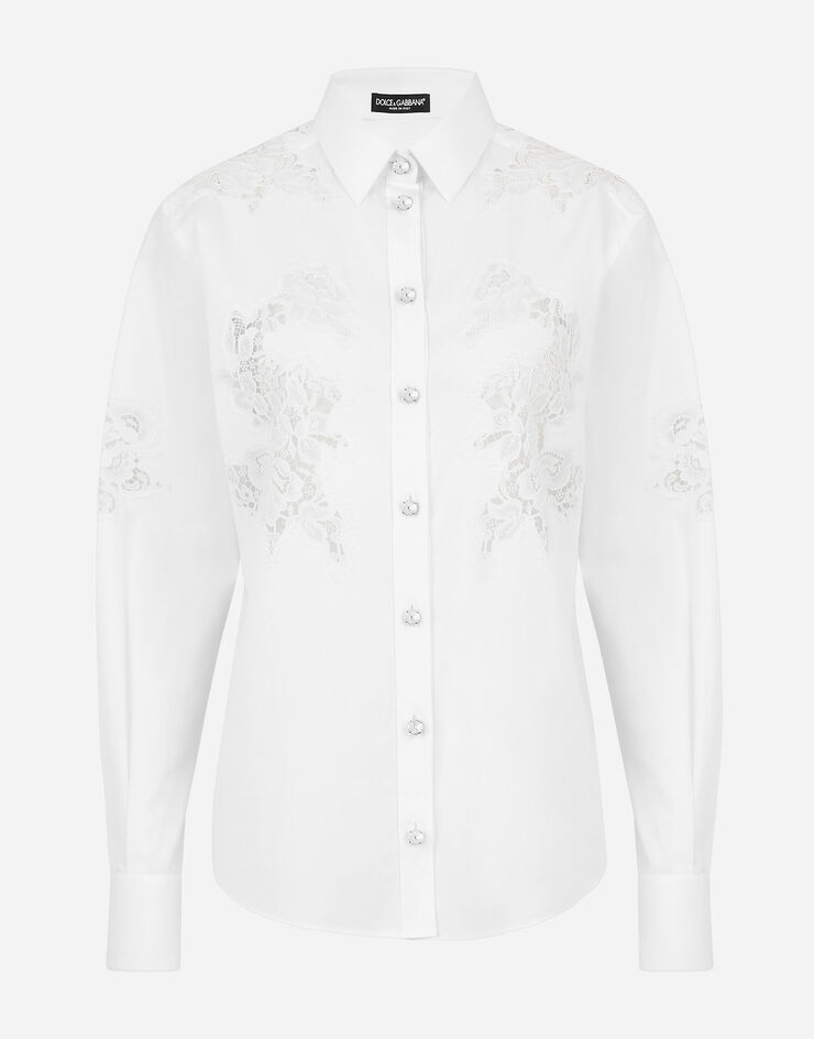 Dolce & Gabbana Camicia in popeline con intagli in pizzo Bianco F5K35ZFUEAJ