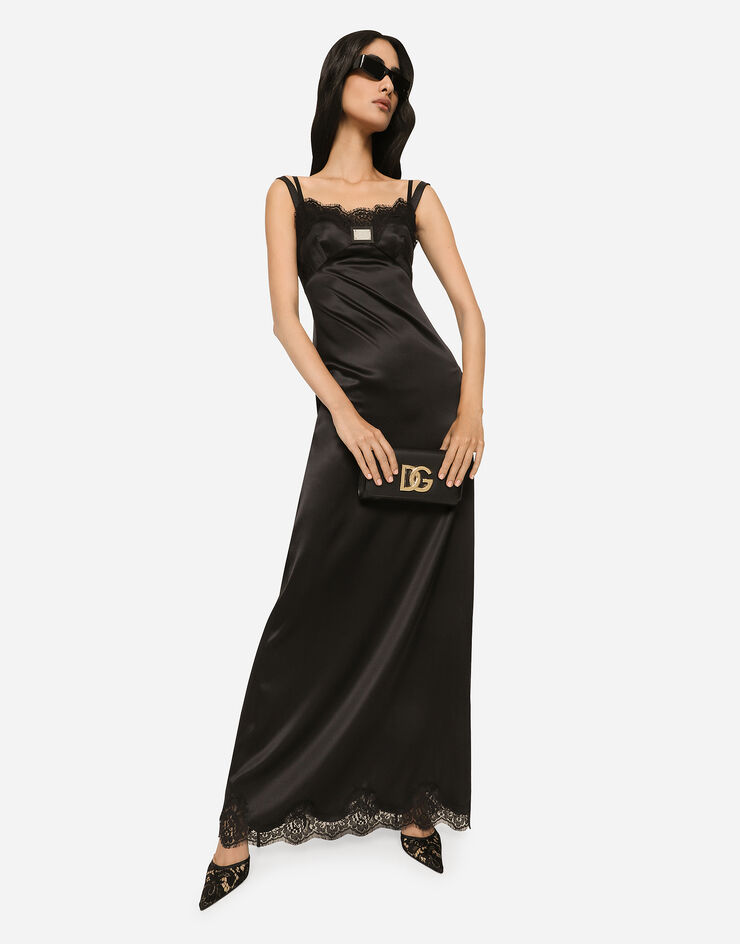 Dolce&Gabbana Long satin slip dress with the Dolce&Gabbana tag Black F6DAETFURAG