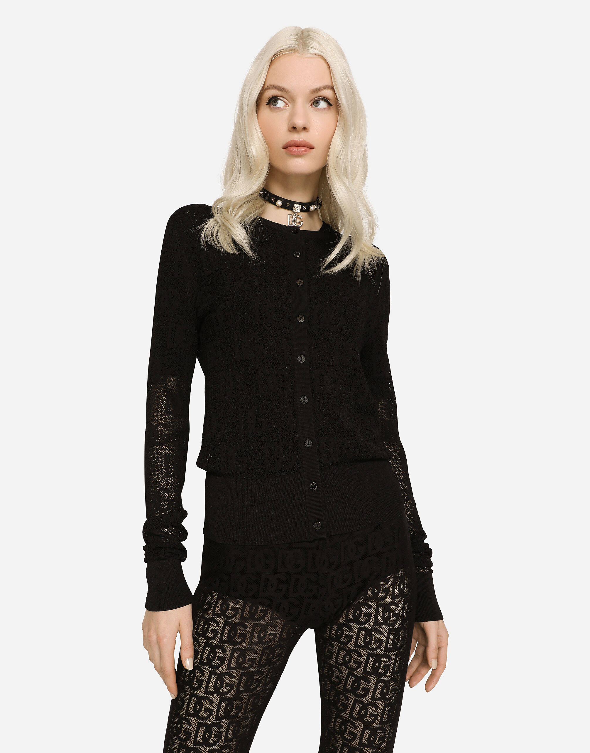 Viscose cardigan with all-over DG logo in Black for Women