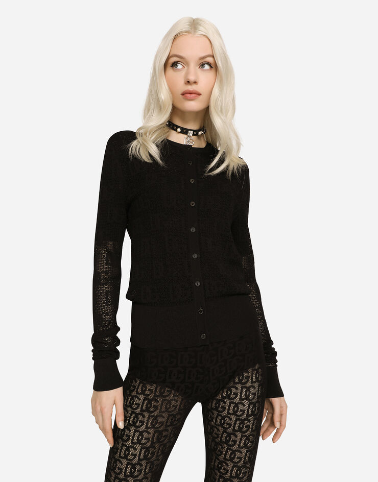 Dolce & Gabbana Viscose cardigan with all-over DG logo Black FXI48TJAIL1
