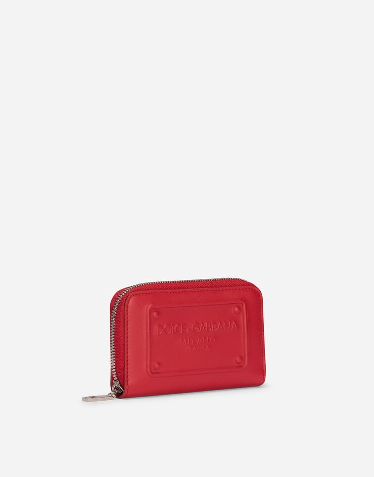 Dolce & Gabbana Small zip-around wallet in calfskin with raised logo Red BP2522AG218