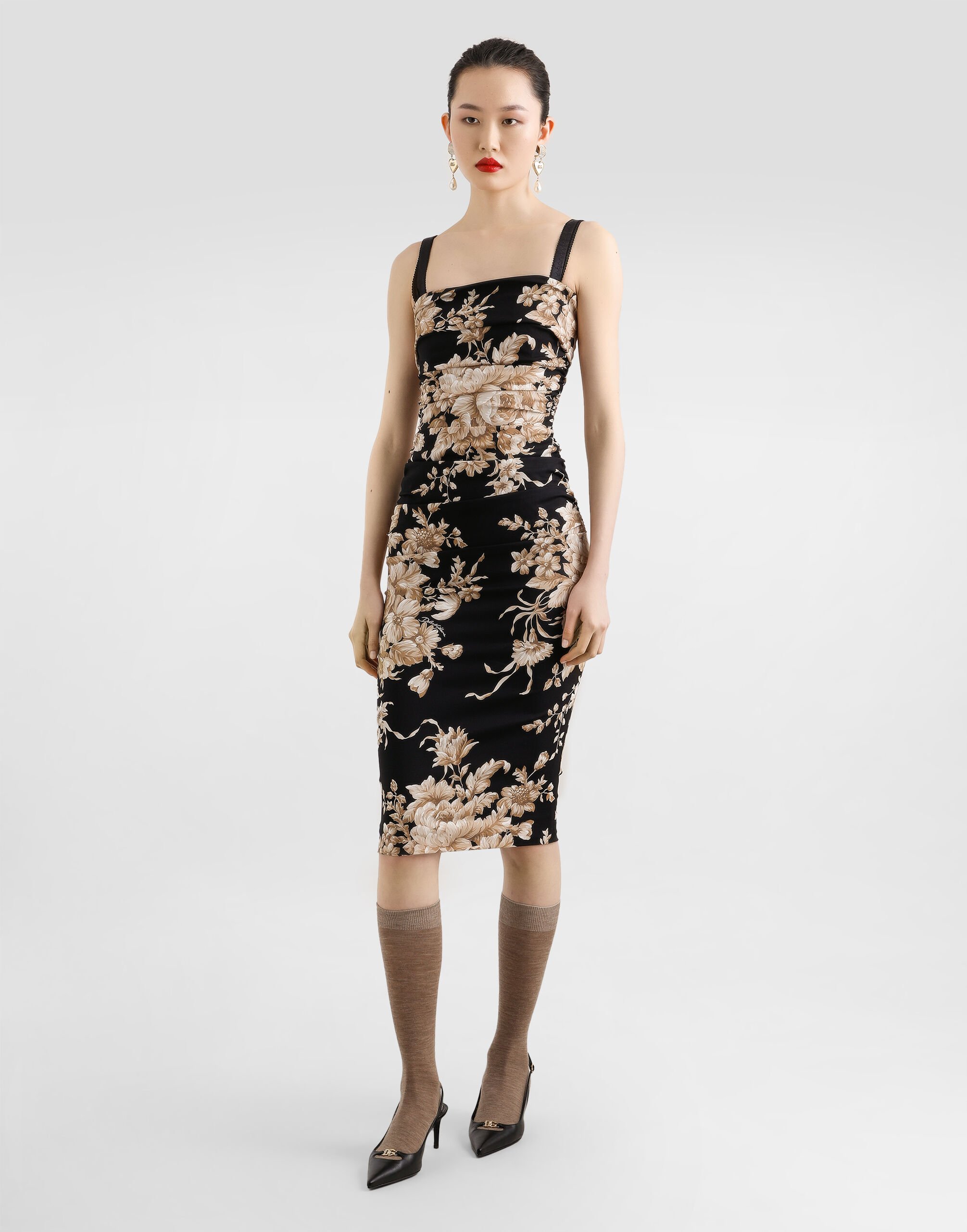Rose-print dress in Print for Women | Dolce&Gabbana® US