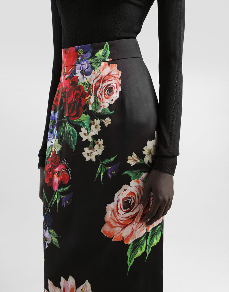 Dolce & Gabbana Floral-print satin calf-length pencil skirt Print F4BCATFSIB5
