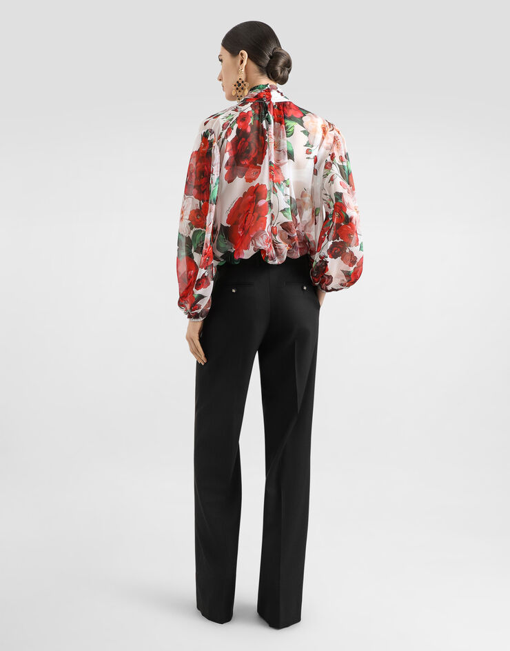 Dolce & Gabbana Chiffon pussy-bow blouse with rose print Print F5R62TIS1Y6