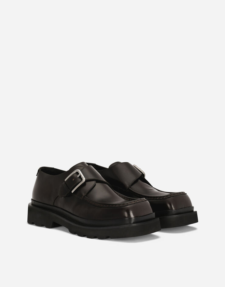 Dolce & Gabbana Monk strap en cuir de veau brossé Marron A10792A1203