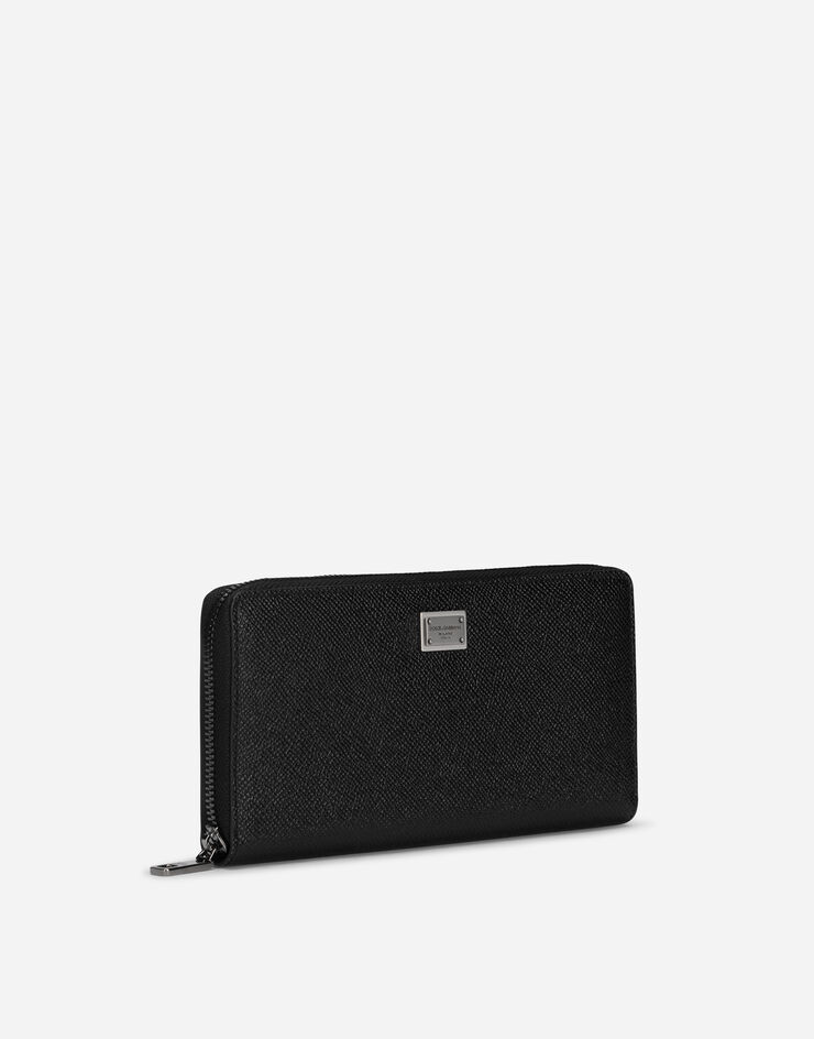 Dolce & Gabbana Calfskin zip-around wallet with branded plate Black BP1672AG219