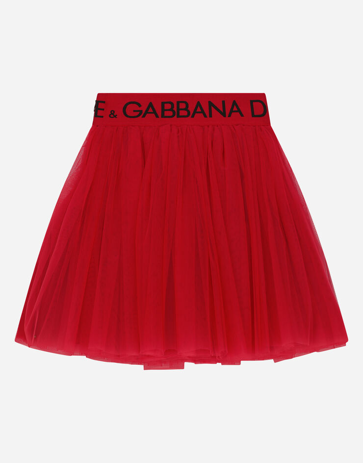 Dolce & Gabbana Falda midi de tul multicapa con logotipo en cinta elástica Rojo L54I59HLM0U