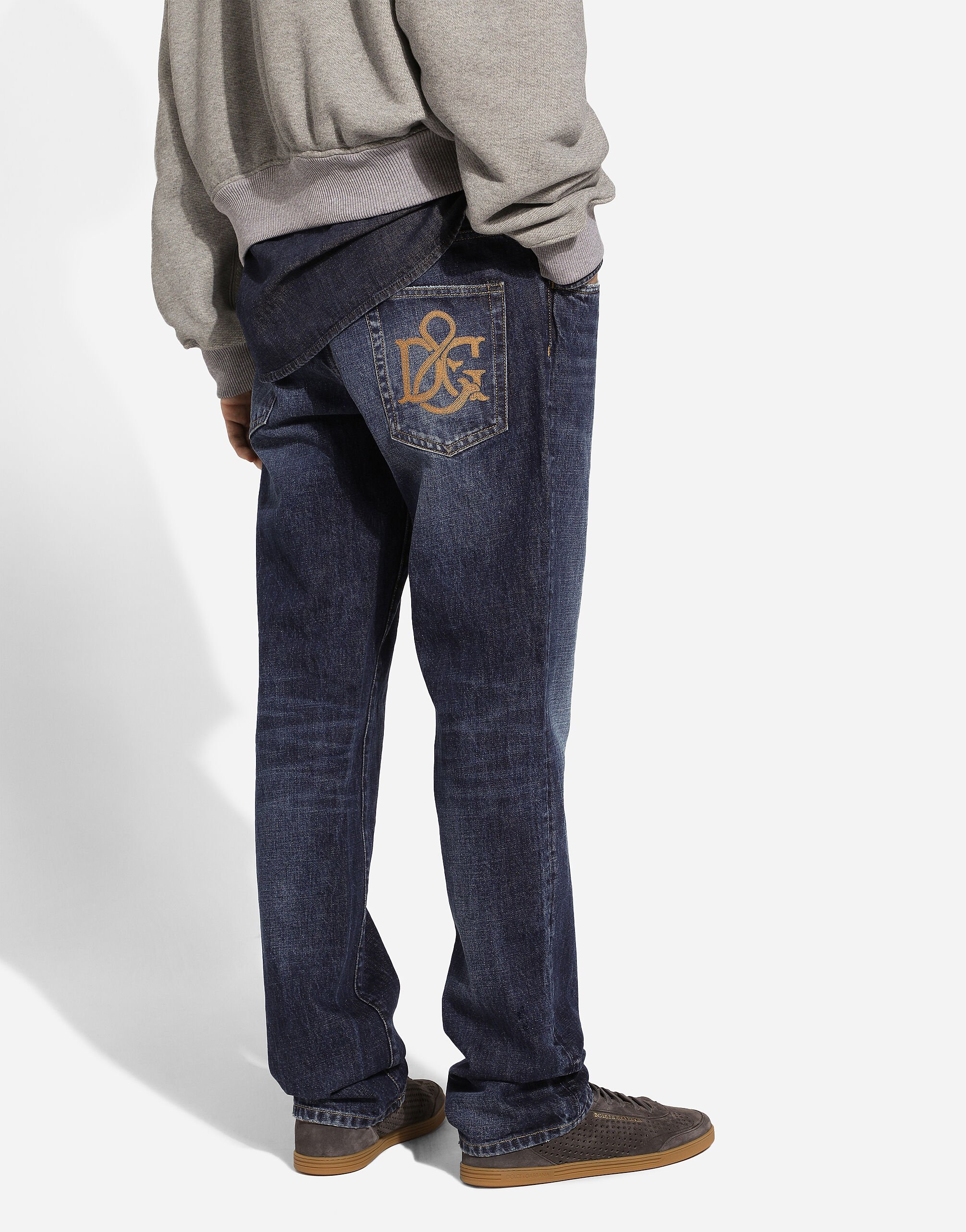 Jean classique en denim avec broderie DG en Multicolore pour homme Dolce Gabbana
