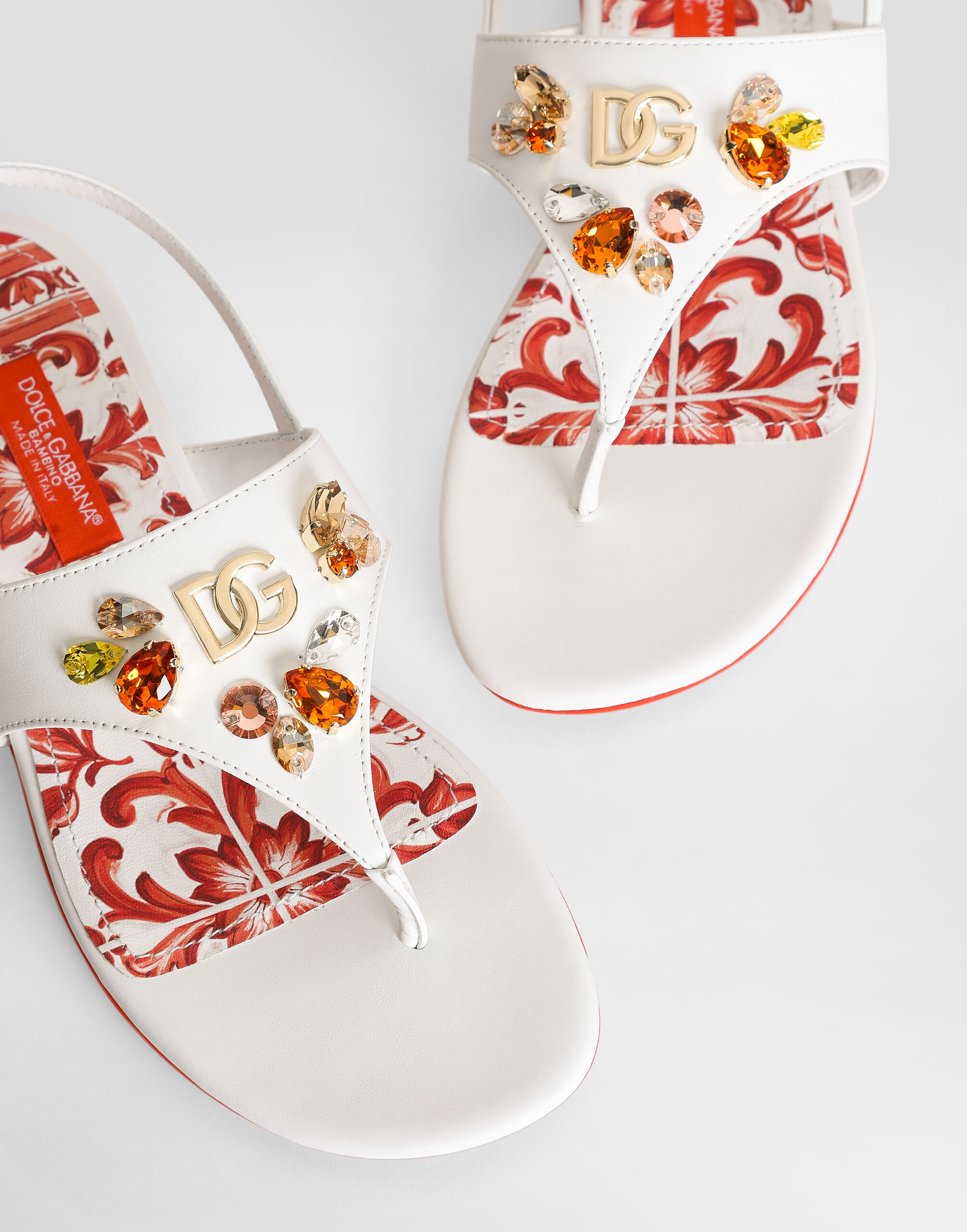 Dolce & Gabbana ミンク付きサンダル Whiteのガールズ Nappa calfskin sandals | Dolce&Gabbana®