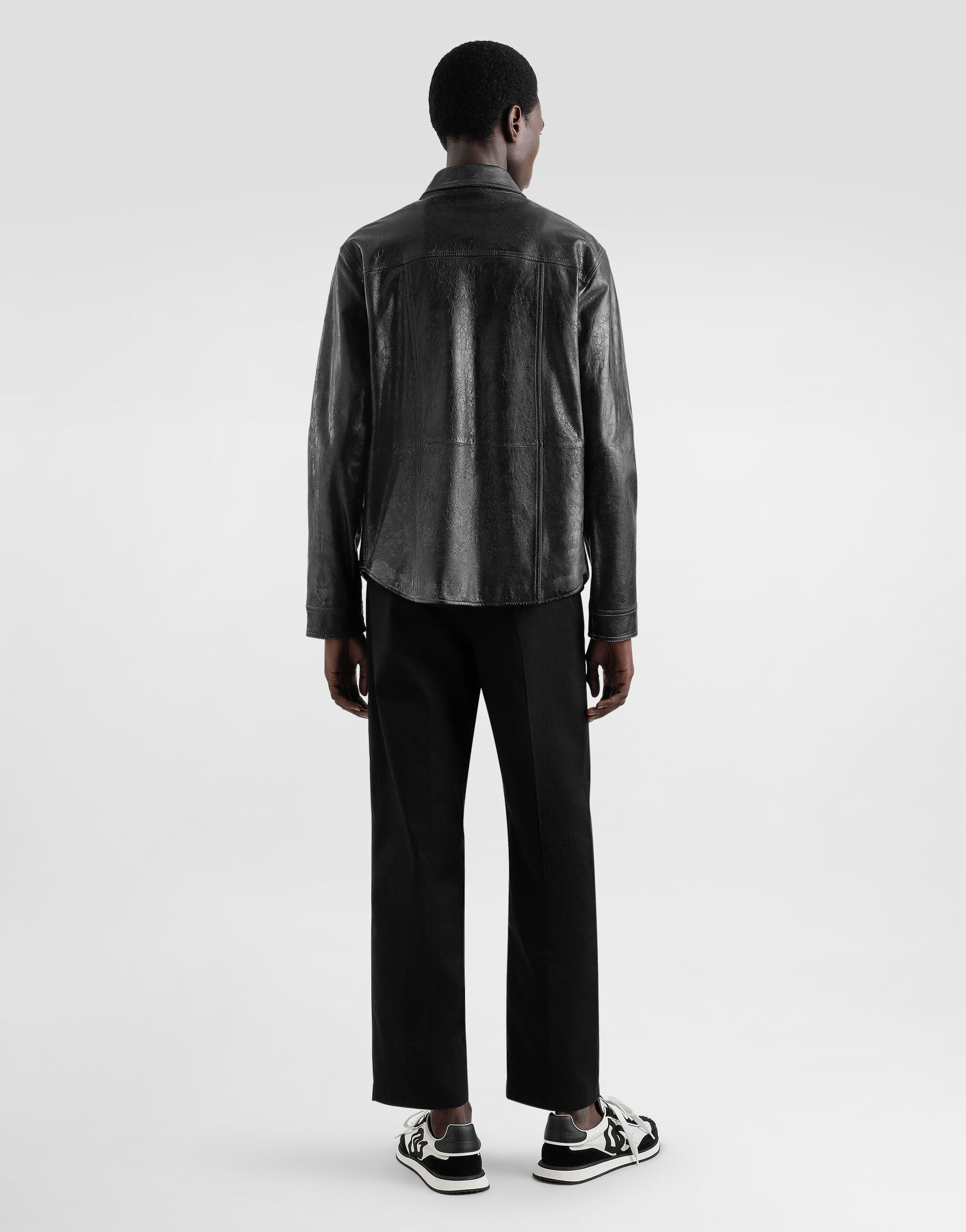 Leather shirt with logo and tag