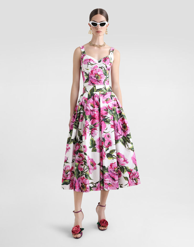 Dolce & Gabbana Cotton corset top with peony print Print F7W98THS5S3