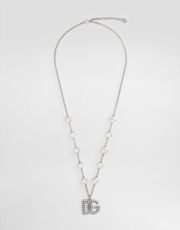 Dolce & Gabbana Feine Gliederhalskette mit Strassbesatz und DG-Strasslogo Silber WNR2L1W1111