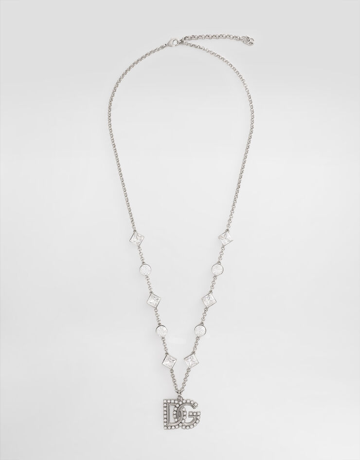 Dolce & Gabbana 水钻 DG 徽标与装饰细项链 银 WNR2L1W1111