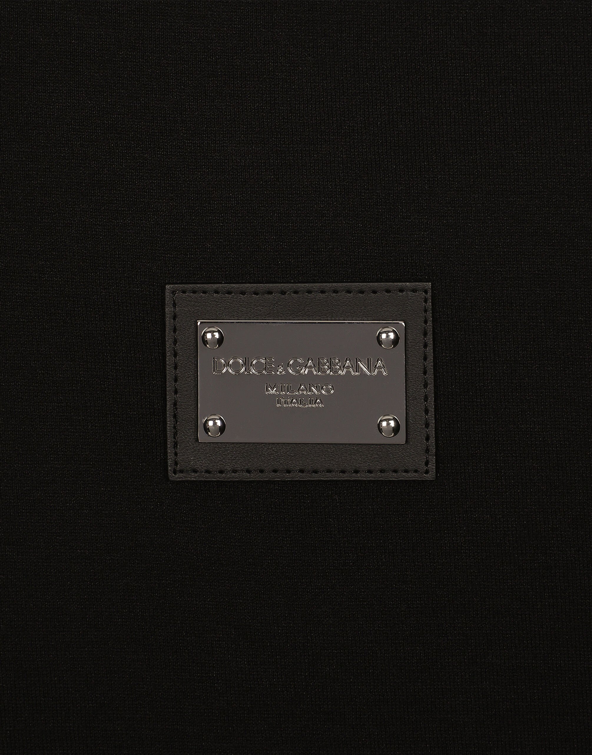 Cotton V-neck T-shirt with branded tag in Black for Men