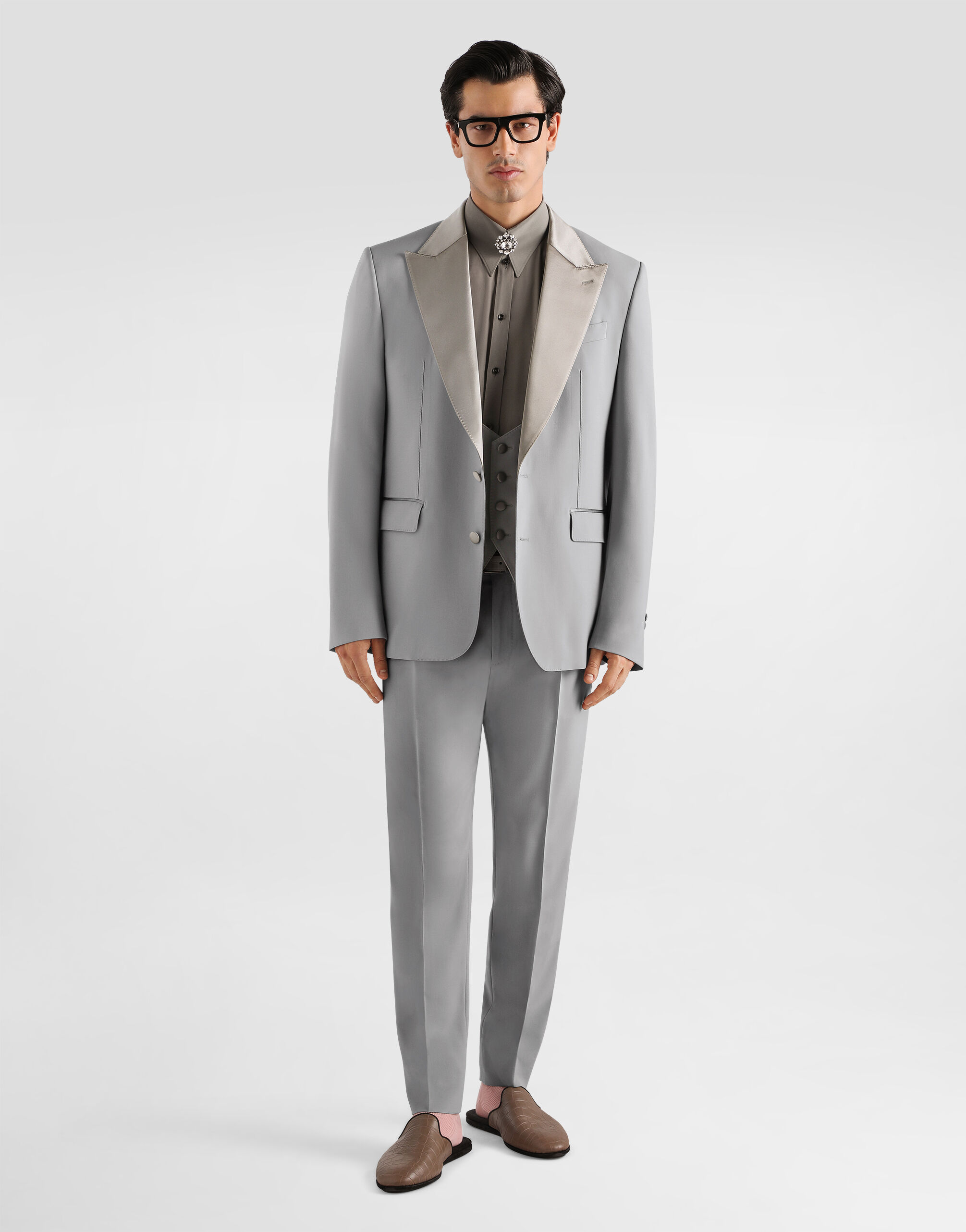 Sicilia light single-breasted micro-rib tuxedo jacket in Grey for
