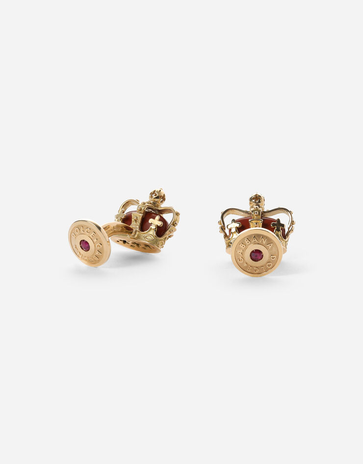 Dolce & Gabbana Boutons de manchette Crown en or jaune avec jaspe Or Jaune WFHK1GWJAS1