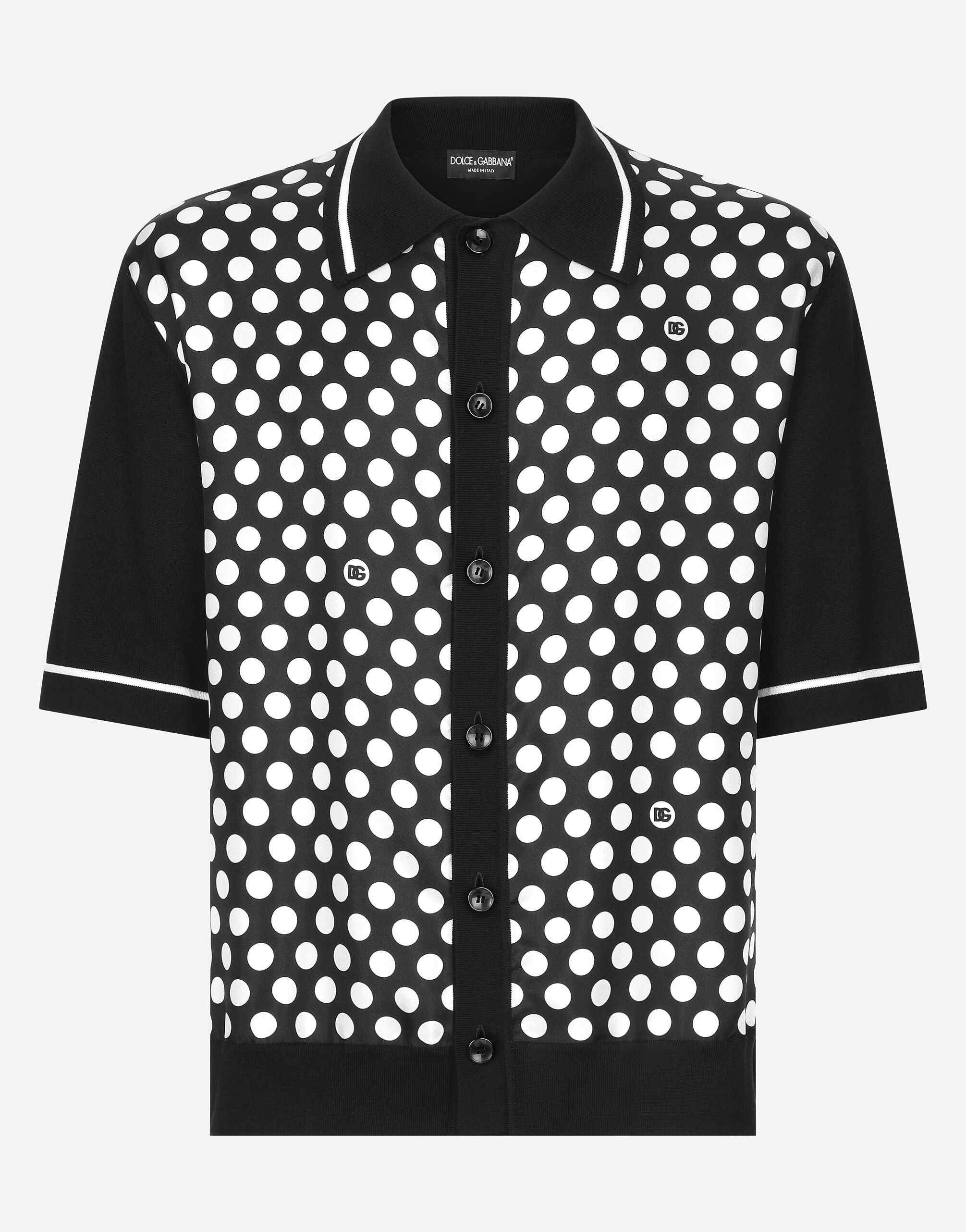 Dolce & Gabbana Oversize silk and yarn shirt with polka-dot print Black GXZ38ZJBCDS