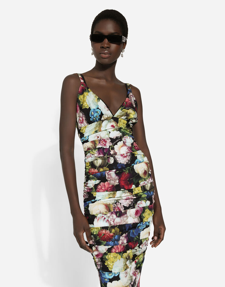 Dolce & Gabbana Slip Dress aus Charmeuse Nachtblumen-Print Print F6EAYTFSA6A