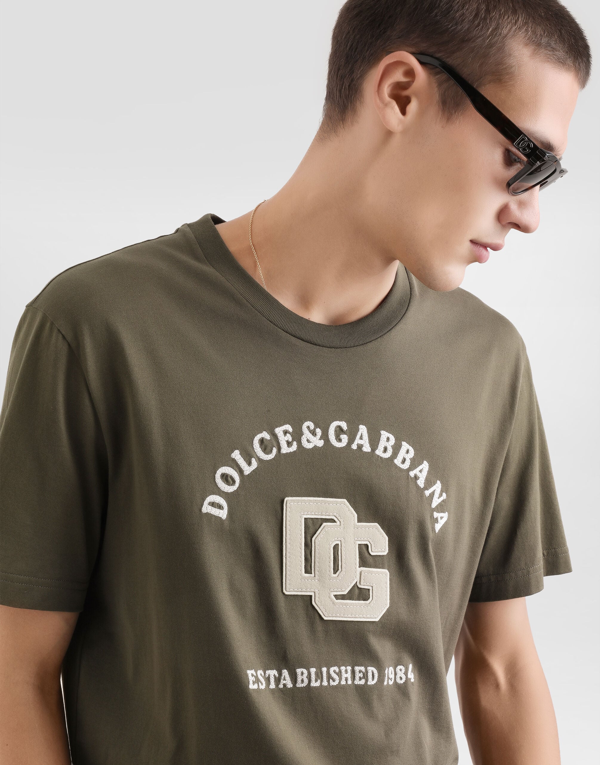 Cotton t-shirt with print and embroidery in Grey for Men