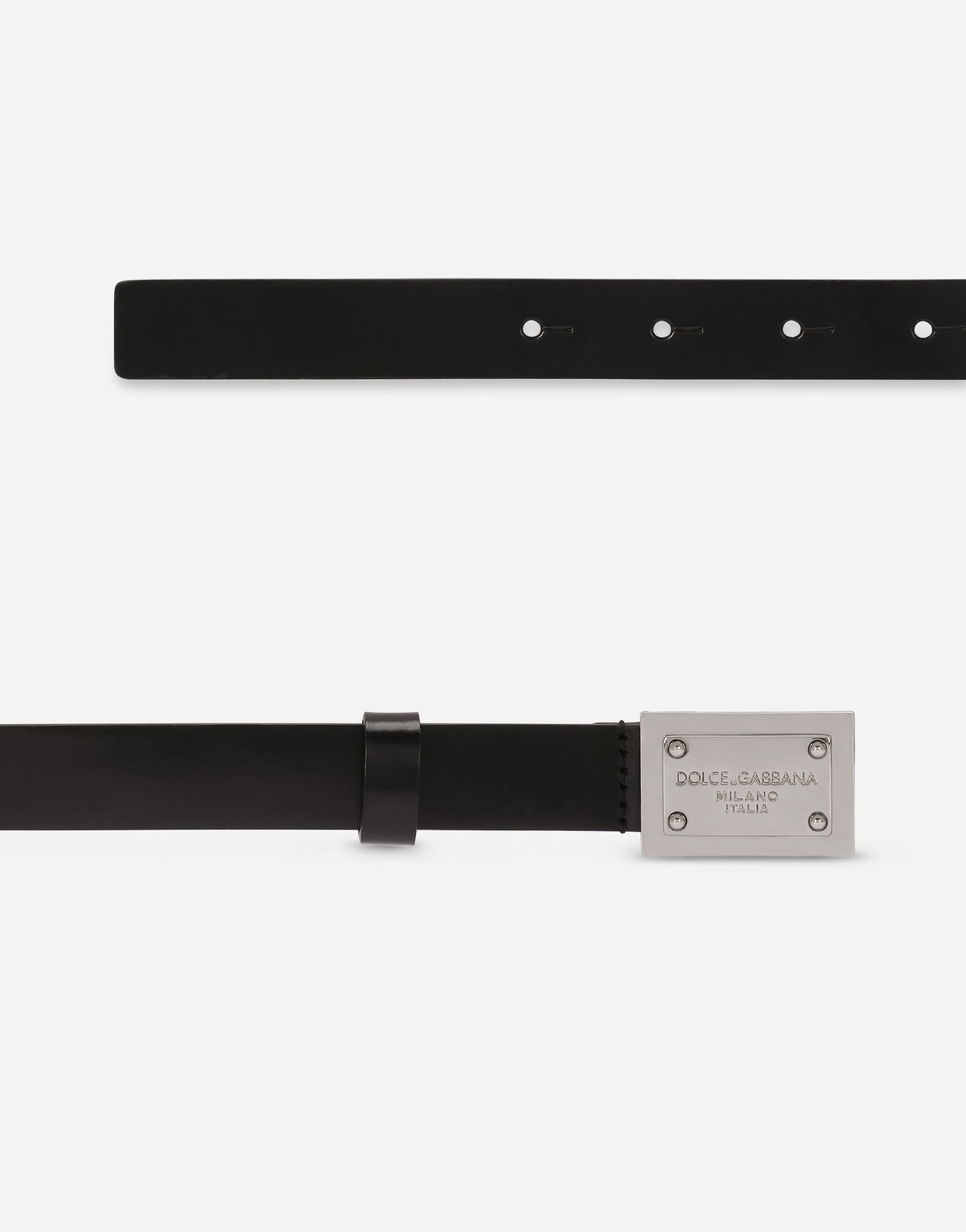 ブラックのボーイズ ベルト カーフスキン ロゴプレート