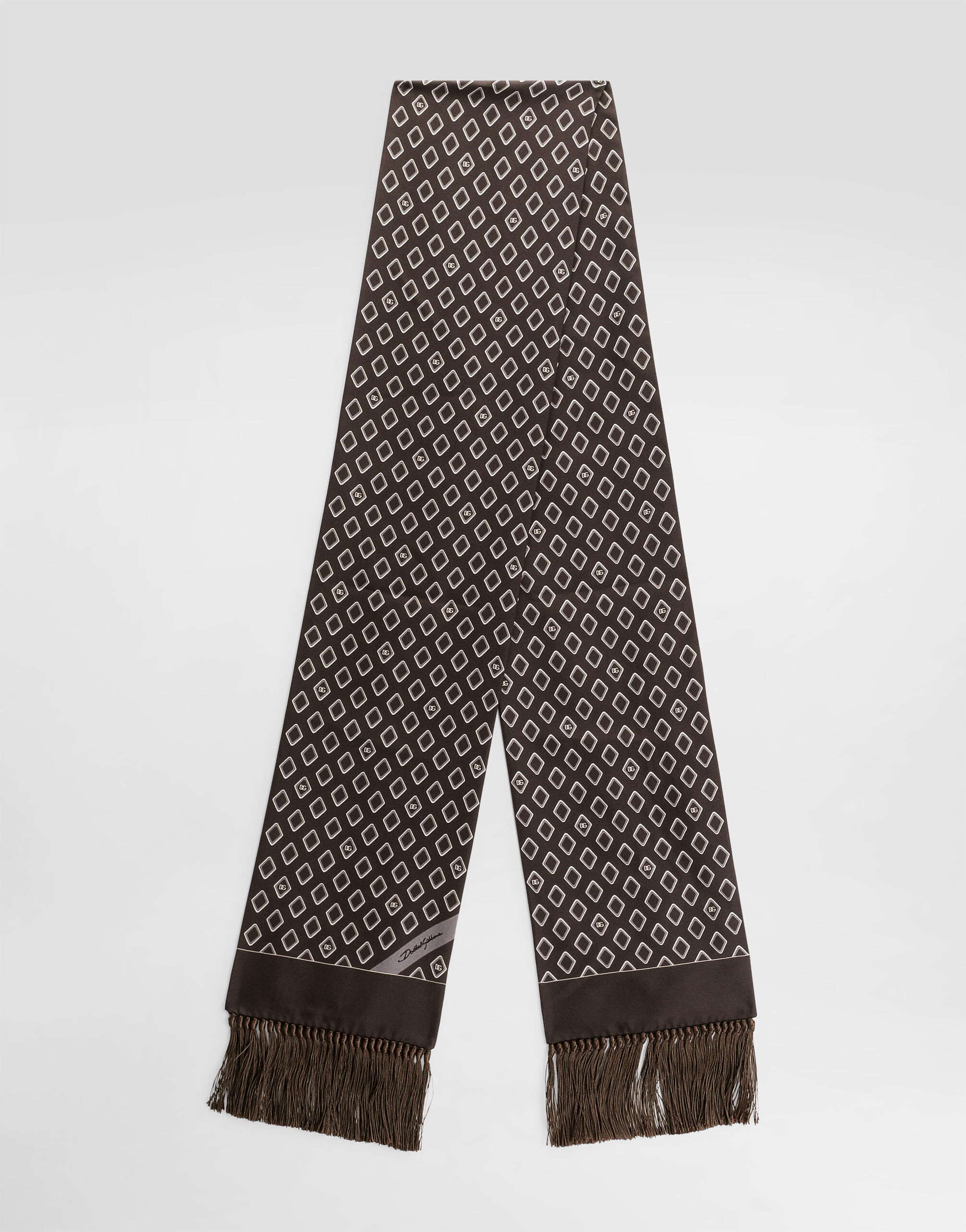 【関税＆送料込み】Dolce & Gabbana Scarves DOLCE & GABBANA Scarf White Polka Dots Pattern Silk Fringes