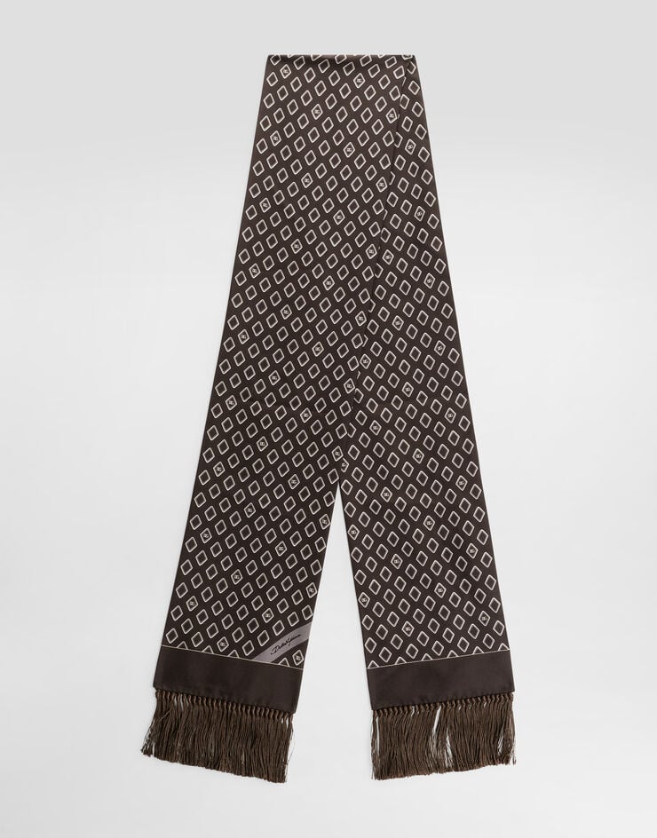 Dolce & Gabbana Silk twill scarf with micro-design and logo Multicolor GQ209EG0WUH