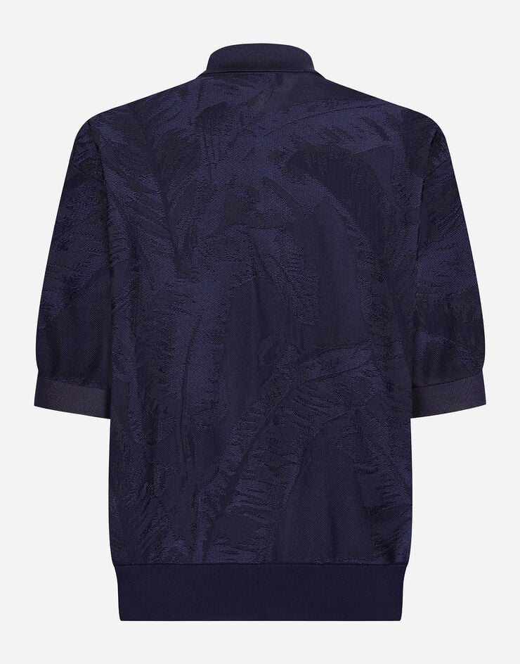 Dolce & Gabbana 반소매 오버사이즈 실크 자카드 폴로 셔츠 블루 GXZ20TJBSG0