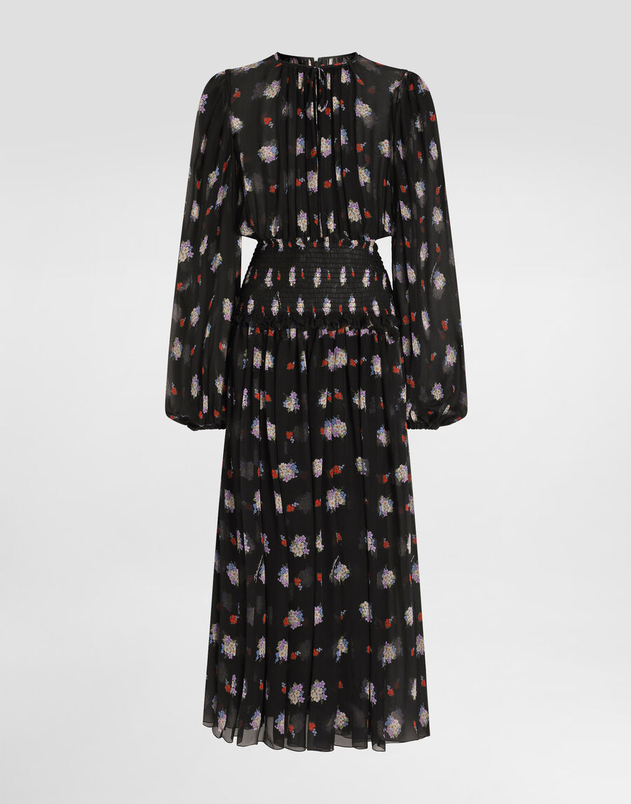 Small floral-print long chiffon dress