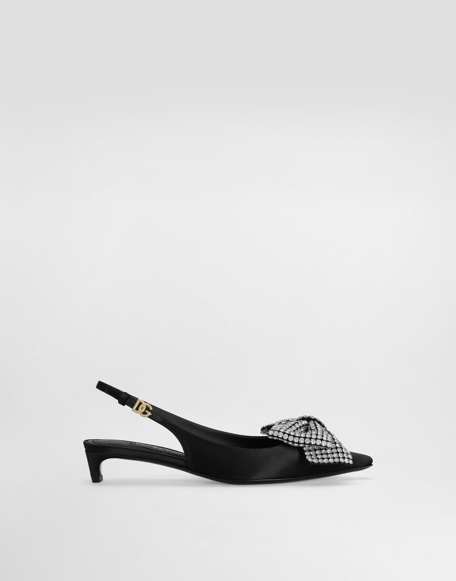 Satin slingbacks with rhinestone embellishment