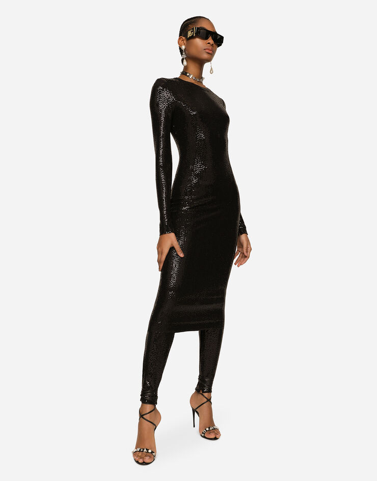 Dolce & Gabbana Jersey midi dress with sequins Black F6R8DTFUGOI