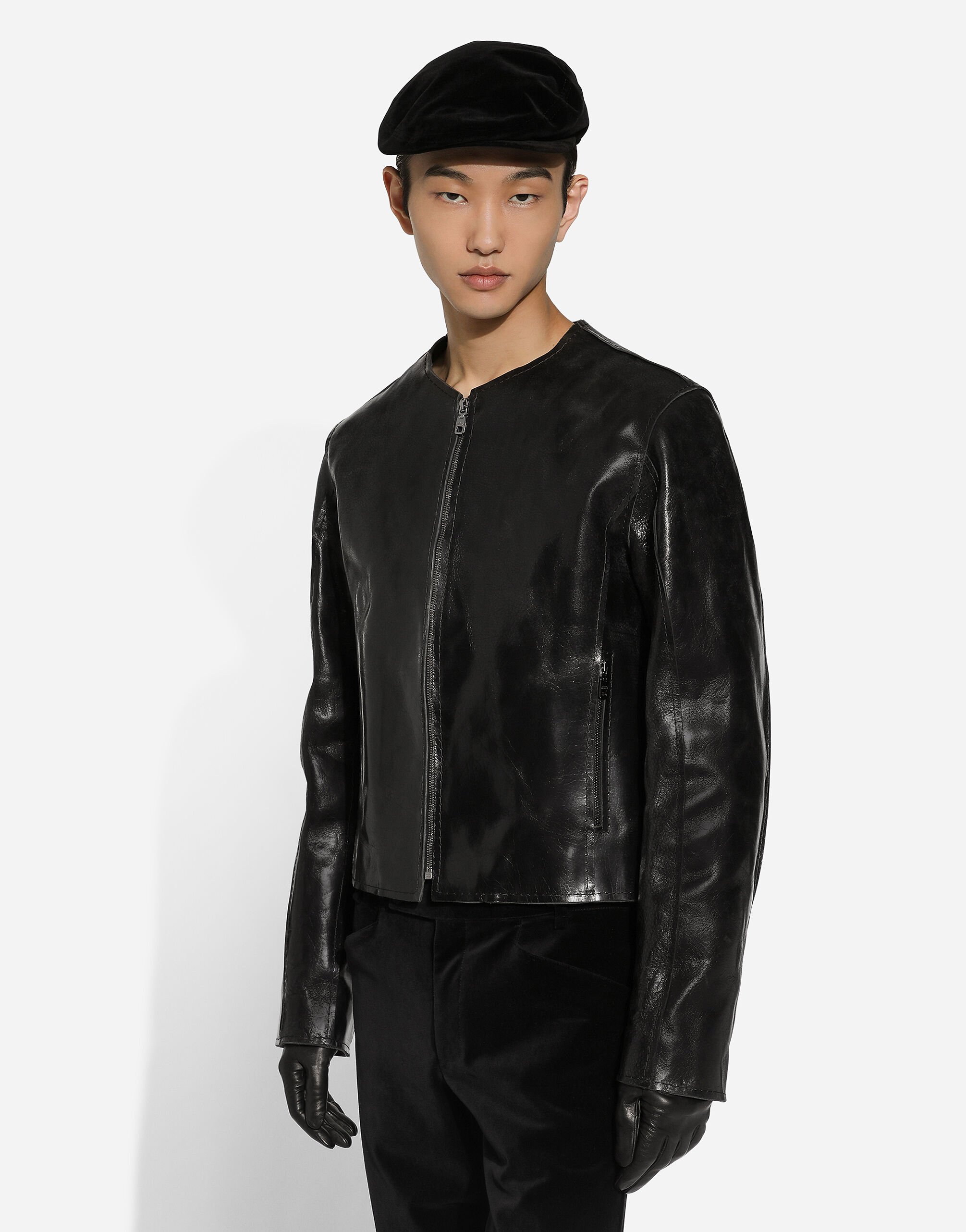 Collarless leather jacket in Black for Men Dolce Gabbana US