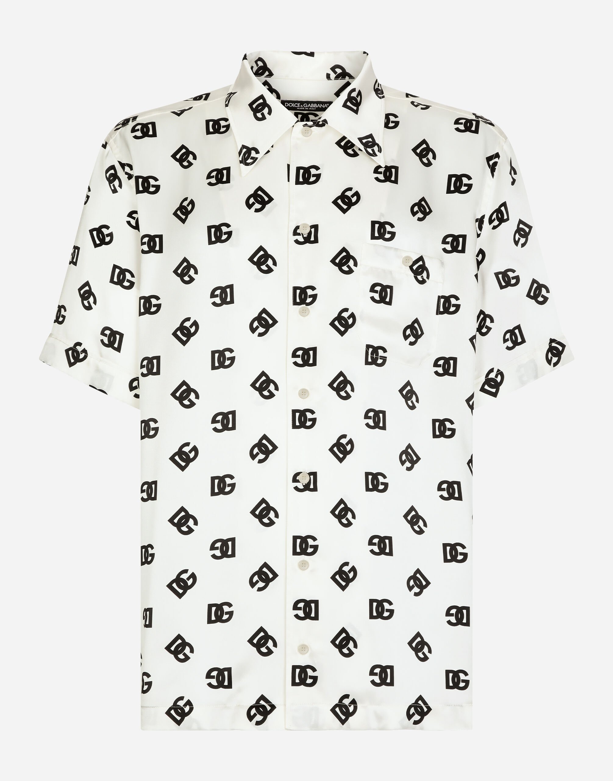 Dolce&Gabbana Silk Hawaiian shirt with DG Monogram print Black G5JZ4TGG867