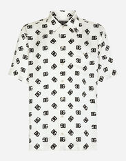 Dolce & Gabbana Silk Hawaiian shirt with DG Monogram print Black G5KF1TFJ6BR
