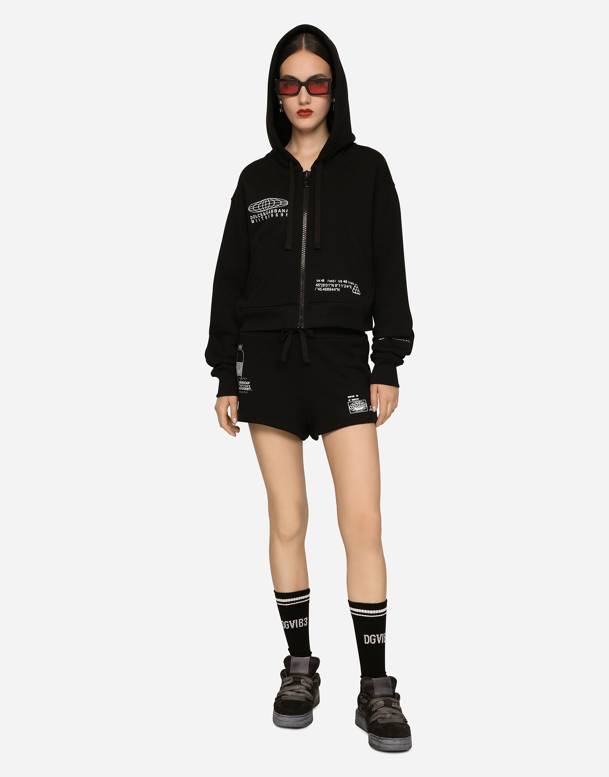Dolce & Gabbana Sweat-shirt à capuche et manches longues en jersey de coton DGVIB3 Noir F9R72ZGH095