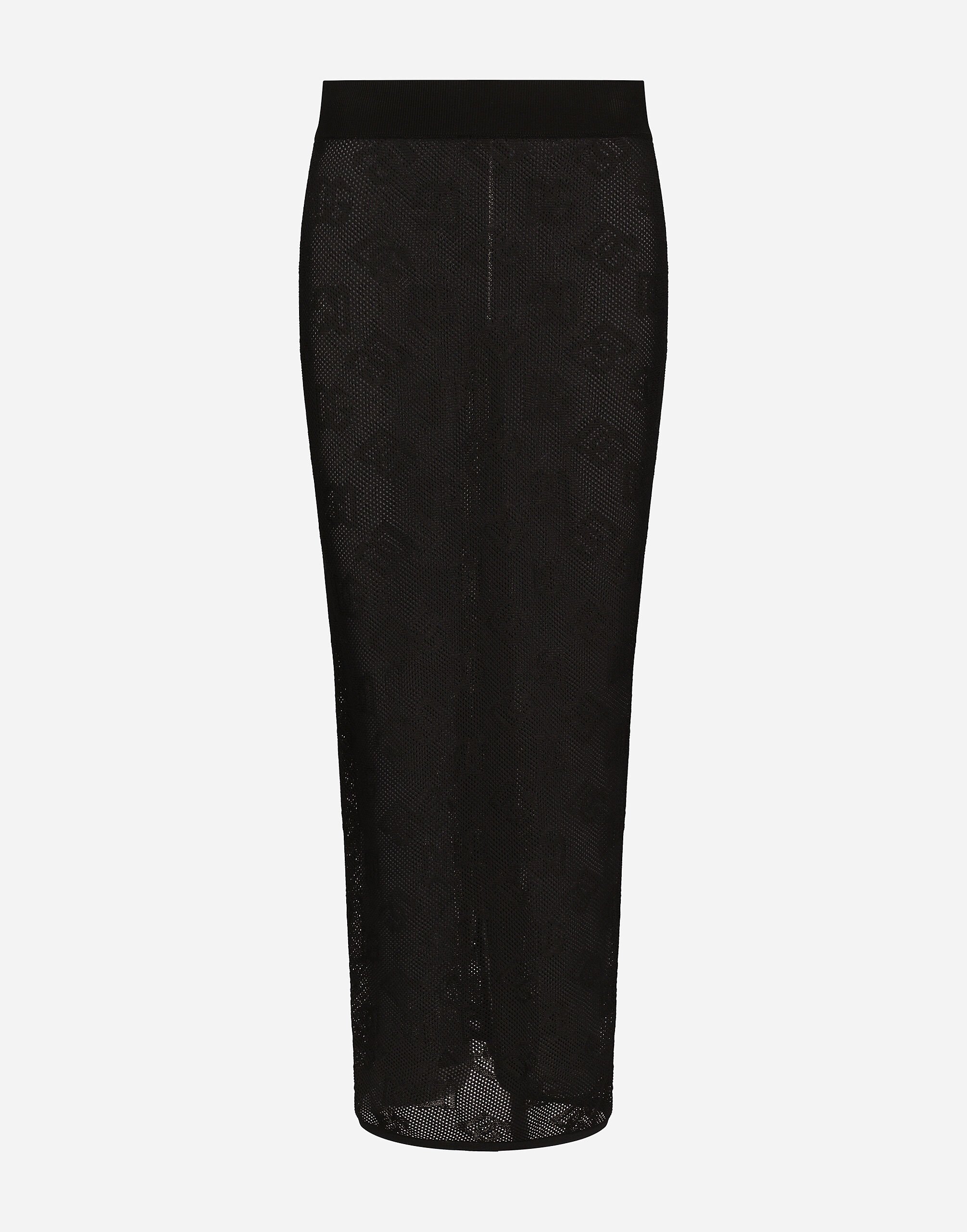 Dolce&Gabbana Mesh-stitch pencil skirt with jacquard DG logo Silver WEP6S0W1111